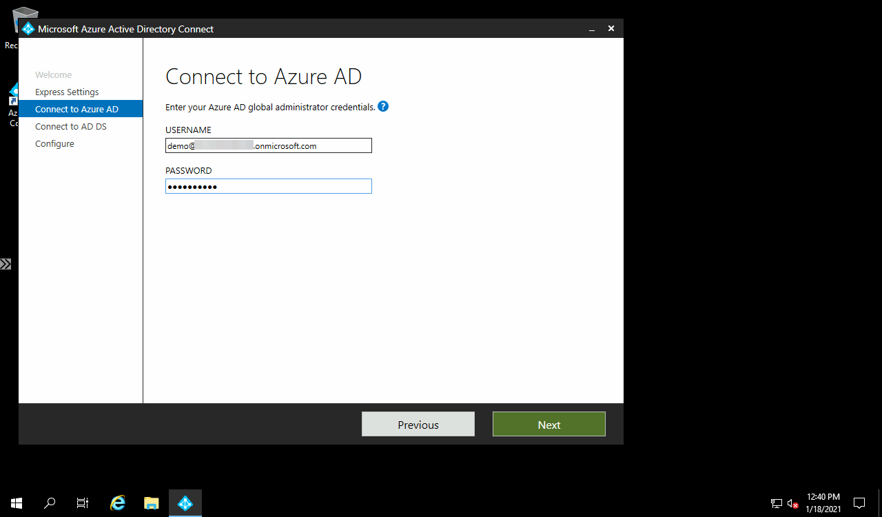 AD Connect Azure AD credentials