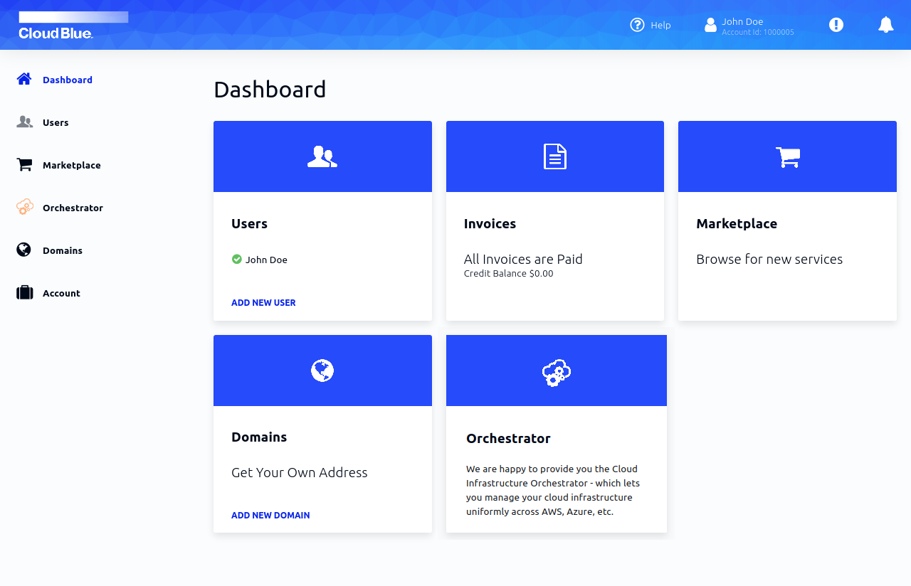 CloudBlue Commerce Connect Dashboard