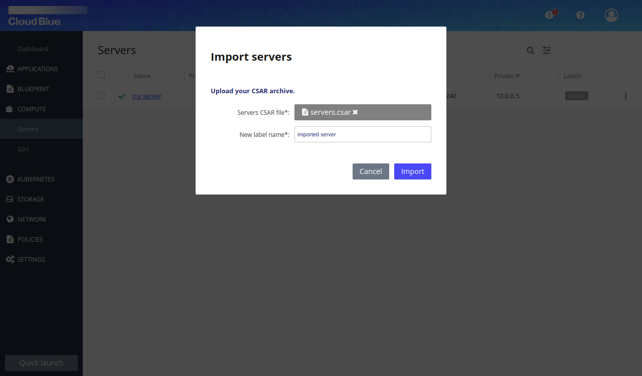 Server import form