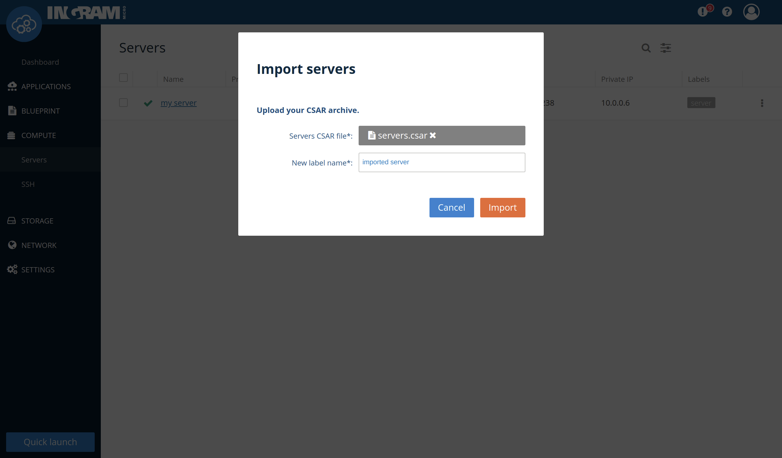 Server import form